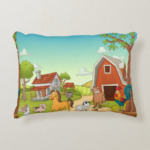 Roter Bauernhof Stall und Landtiere Dekokissen