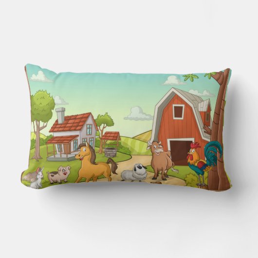 Roter Bauernhof Stall und Landtiere Lendenkissen (Vorderseite)