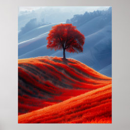 Roter Baum auf dem roten Feld Poster