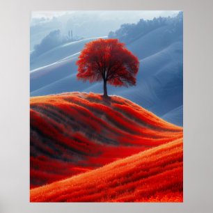 Roter Baum auf dem roten Feld Poster