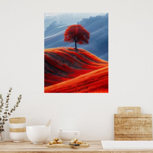 Roter Baum auf dem roten Feld Poster (Küche)