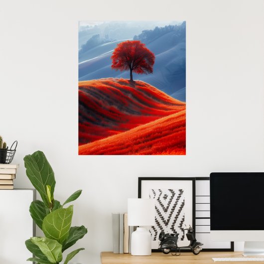 Roter Baum auf dem roten Feld Poster (Heimbüro)