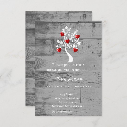 Roter Baum des Herzens Brautparty Einladung (Vorne/Hinten)