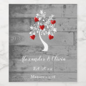 Roter Baum des Herzens Hochzeitweiliges Weinetiket Weinetikett (Einzelnes Label)