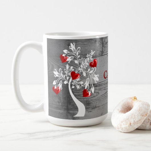 Roter Baum des Herzens Personalisierte Kaffee-Tass Kaffeetasse (Mit Donut)