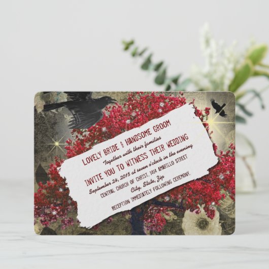 Roter Baum Gotische Hochzeitseinladung Einladung (Stehend Vorderseite)