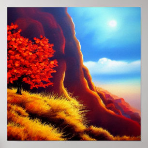 Roter Baum im Gebirgsposter Poster