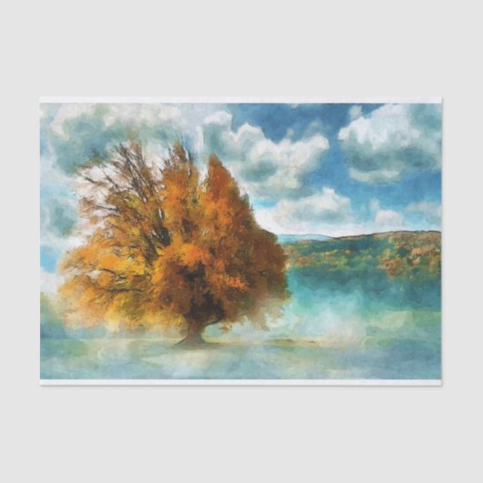 Roter Baum im Nebel Seidenpapier (Vorderseite)