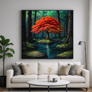 Roter Baum - lebendiger Stil der NaturIllustration Poster