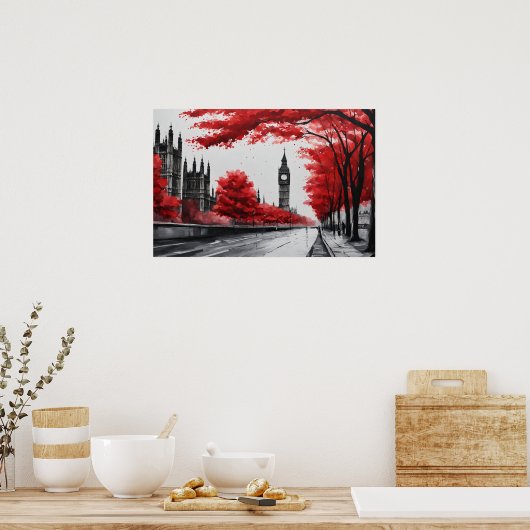 Roter Baum mit Big Ben Poster (Küche)