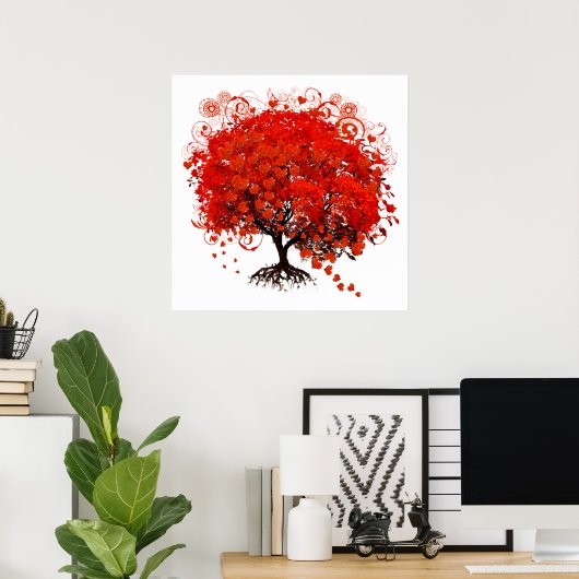 Roter Baum mit herzen Blätter Poster (Heimbüro)