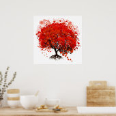 Roter Baum mit herzen Blätter Poster (Küche)