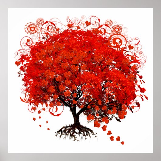Roter Baum mit herzen Blätter Poster (Vorne)
