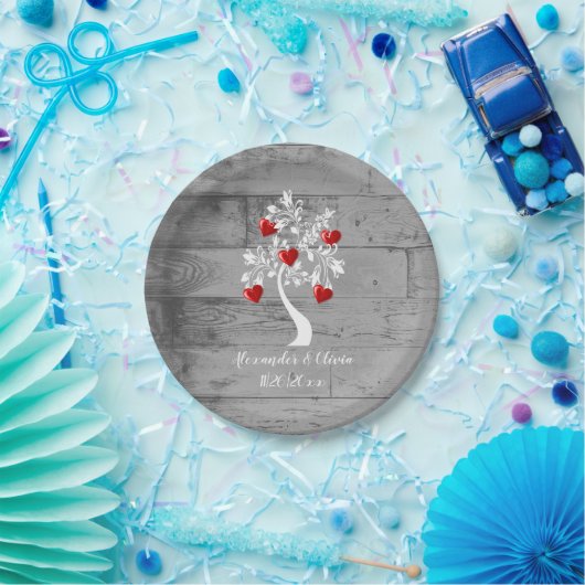 Roter Baum von Herz Hochzeitspapier Pappteller (Party)