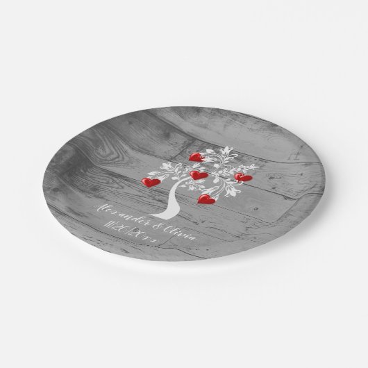 Roter Baum von Herz Hochzeitspapier Pappteller (Schrägansicht)