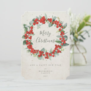 Roter Beeren+Eukalyptus-Weihnachtskranz Nicht-Foto Feiertagskarte