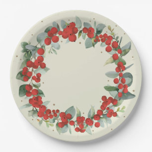 Roter Beeren-Weihnachtskranz-Feierparty Pappteller