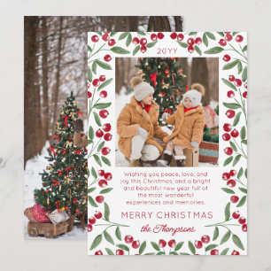 Roter Beeren-Zweig-Rahmen Weihnachts-Gruß-Foto Feiertagskarte