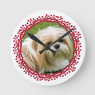 Roter Beerenkranz - Sonderrahmen für Fotos Runde Wanduhr