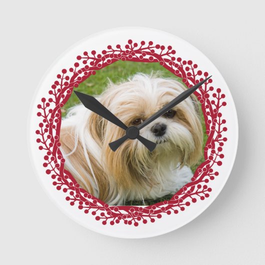 Roter Beerenkranz - Sonderrahmen für Fotos Runde Wanduhr (Vorderseite)