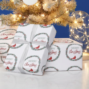 Roter Beerenkranz und roter Kardinal Weihnachten Geschenkpapier
