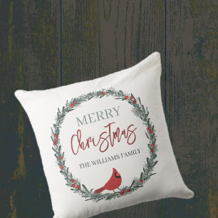 Roter Beerenkranz und Roter Kardinal Weihnachten Kissen