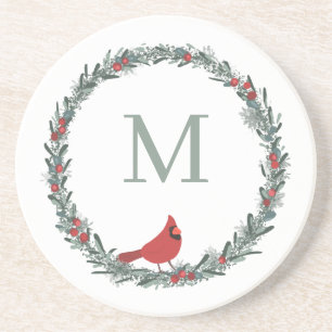 Roter Beerenkranz und rotes Kardinalmonogramm  Getränkeuntersetzer