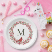 Roter Beerenkranz und rotes Kardinalmonogramm Pappteller (Party)