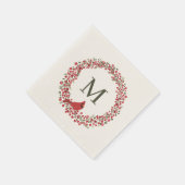 Roter Beerenkranz und rotes Kardinalmonogramm  Serviette (Ecke)
