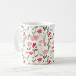 Roter Berry Rosa Wasserfarben Blumenmuster Kaffeetasse