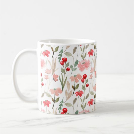 Roter Berry Rosa Wasserfarben Blumenmuster Kaffeetasse (Links)