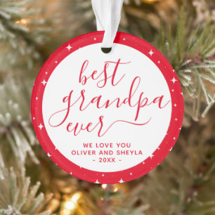 Roter Best Grandpa Ever Skript Sterne Foto auf der Ornament