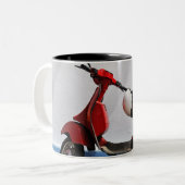 Roter Bewegungsroller durch Wand, Stromboli Insel, Zweifarbige Tasse (Vorderseite Links)