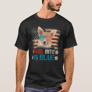 Roter Biss Und Blauer Corgi Hund Amerikanische Usa T-Shirt