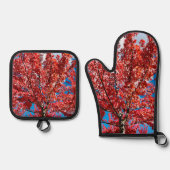 Roter Blätterbaum im Herbst Ofenhandschuh & Topflappen-Set (Vorderseite)