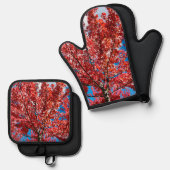 Roter Blätterbaum im Herbst Ofenhandschuh & Topflappen-Set (Vorderseite/Rückseite)