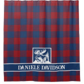 Roter Blau Büffel Karo Rustikal Elch Monogramm Duschvorhang (Vorderseite)