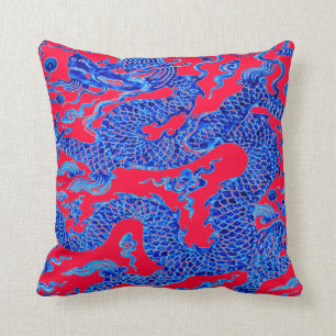 Roter blauer chinesischer Drache-Vintage Kissen