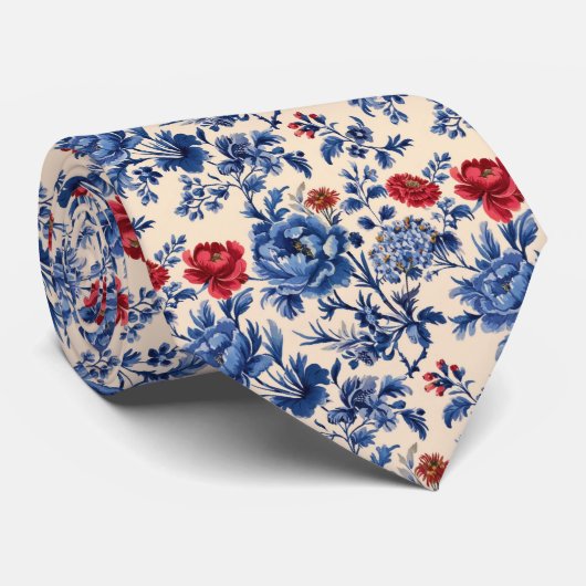 Roter Blauer Film Chinoiserie Wasserfarben Krawatte (Gerollt)