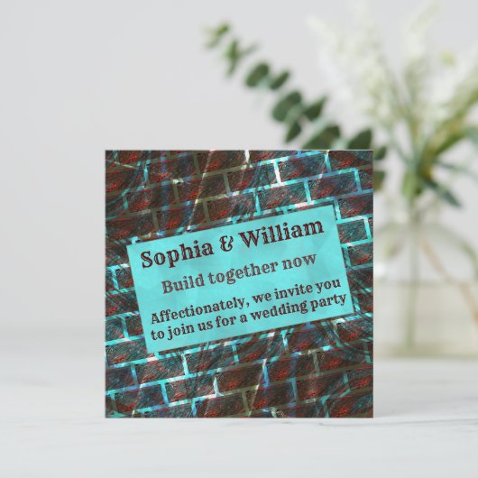 Roter blauer Fleck, Kratzer, Gitter- oder Ziegelef Einladung (Stehend Vorderseite)