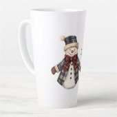 Roter blauer karierter Weihnachts-Schneemann Milchtasse (Linke Ecke)
