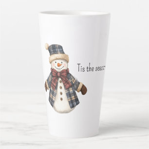 Roter blauer karierter Weihnachts-Schneemann Milchtasse