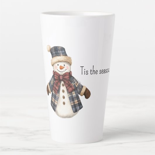 Roter blauer karierter Weihnachts-Schneemann Milchtasse (Vorderseite)