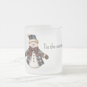 Roter blauer karierter Weihnachtsmann Schneemann Mattglastasse