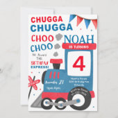 Roter blauer Zug - Einladung zum Geburtstag (Vorderseite)