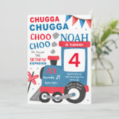 Roter blauer Zug - Einladung zum Geburtstag (Stehend Vorderseite)