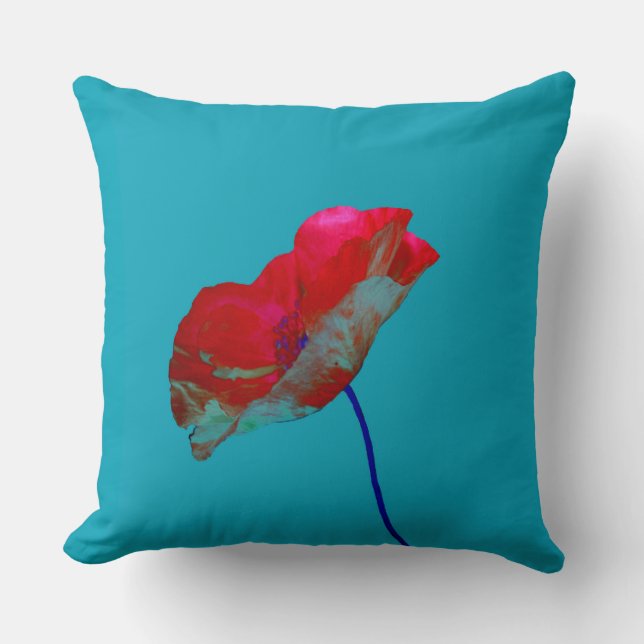 Roter Blaumohn auf hellblau Kissen (Vorderseite)
