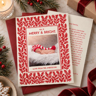 Roter Blockdruck Volkskunst Baby erstes Weihnachte Feiertagskarte