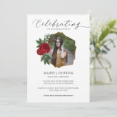 Roter Blossom Foto Feier zum Leben Einladung (Stehend Vorderseite)