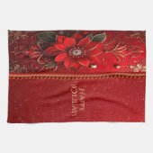 Roter Blumen-Feiertag-Küchenhandtuch Geschirrtuch (Horizontal)